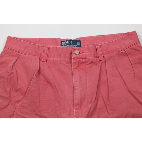 Vintage 90s Ralph Lauren Mens 34 Distressed Above Knee Chino Golf Shorts Pink - Picture 2 of 16
